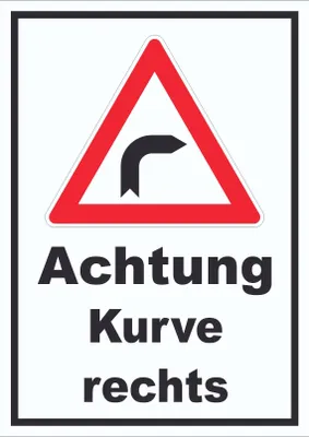 Produktbild von Schild Achtung Kurve rechts A6 Rückseite selbstklebend