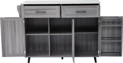 Produktbild von Flieks Servierwagen Kücheninsel mit 2 Schubladen, Küchentrolley Speisewagen mit Klappbar Arbeitsplatte, Küchenwagen mit Regal, 129x46-71x91.5cm, Grau