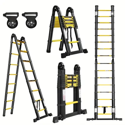 Productafbeelding van Telescopische ladder van aluminium met antislipvoeten en wielen