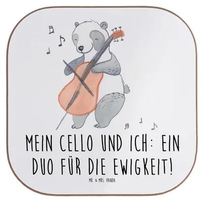 Produktbild von Mr. & Mrs. Panda Tassenuntersetzer Cello Duo - Weiß - Geschenk, Klassische Musik, Instrument lernen, Kammermusik, gläseruntersetzer, Coaster, Holzuntersetzer, Solo