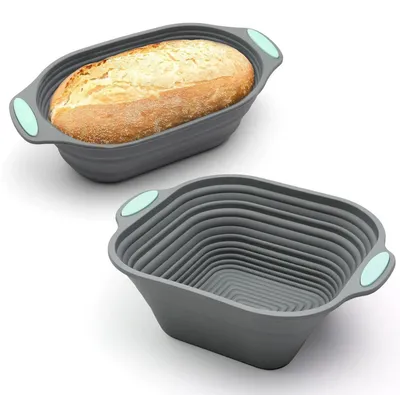 Immagine prodotto di Forma in silicone pieghevole grigia, dimensioni 26,5/29,9 cm, per pane, forma ovale/quadrata