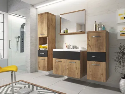 Immagine prodotto di Set da bagno con lavandino WINNA - castagno / nero + sifone GRATIS