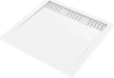 Image de Receveur en acrylique Blanc 80x80x4 cm + Grilles Linéaires Chrome et Blanche Mate
