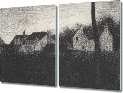 Produktbild von Coloray Herdabdeckplatte 2x40x52 cm Schneidebrett Kochplattenabdeckung Küchenbrett Hackbrett - Georges Seurat Landschaft Häuser