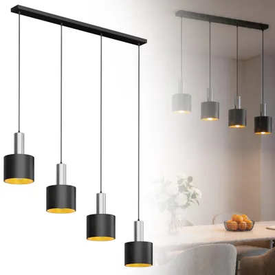 Produktbild von LZQ Pendelleuchte Esstisch 4-flammig Zylinder Schwarz, 4 x 24W Moderne Hängelampe E27 Industrial Retro inkl. Leuchtmittel für Esszimmer, Wohnzimmer, Büro & Hotel