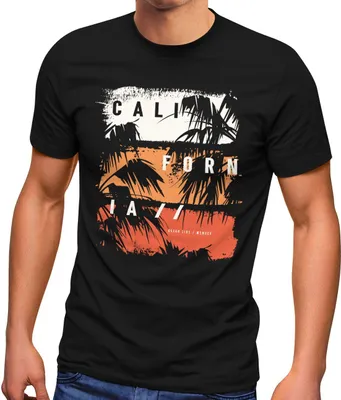 Produktbild von Herren T-Shirt California Schriftzug Palmen Printshirt Aufdruck Fashion Streetstyle Neverless®  schwarz L