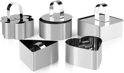 Produktbild von 5er-Pack Tortenringe, quadratische Dessert-Mousse-Form aus Edelstahl, 7,6 x 7,6 cm, mit Stopfer und Heber, Kochringe