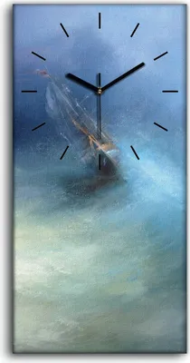 Produktbild von Dekor Leinwand Uhr Wandbilder 30x60 Bild Meereslandschaft Sturm Boot Ozean - schwarze Hände