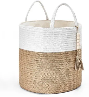 Produktbild von Woven Korb aus Seil, Holzperlen, 28x28 cm, Deko für Wohnzimmer