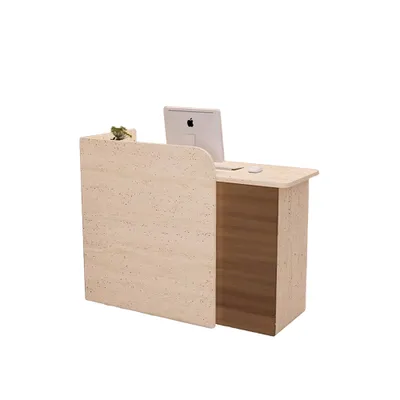Produktbild von Bartisch, Theke,Kassentisch, kleine Bar, Ladentheke für Bekleidungsgeschäfte, Empfangstheke für Kosmetikstudios, beige braun, R 100x50x100cm 【B4545】