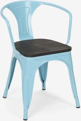 Image de chaises métal bois style industriel pour bar cuisine steel wood arm - bleu clair