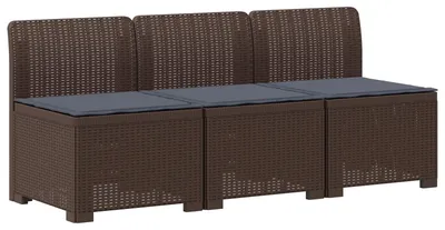 Zdjęcie produktu dla VidaXL, trzysobowa sofa ogrodowa z poduszkami, imitacja rattanu, kolor brązowy