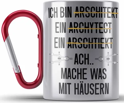 Produktbild von Trendation - Architekt Geschenk Edelstahl Tasse Karabiner Lustig Karabiner Edelstahl Tasse Karabiner Edelstahl mit Spruch Architektur Architekten Geschenkidee (Rot)