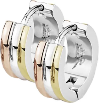 viva-adorno Ø 13mm Edelstahl Creolen Edelstahl Ohrringe Klappcreolen Tricolor Rosegold / Silber / Gold ER94