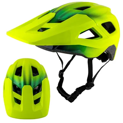Produktbild von Fahrradhelm Gelb/Grün mit Visier 56-61cm Damen Herren Unisex MTB Helm Leicht | Belüftet | YB07