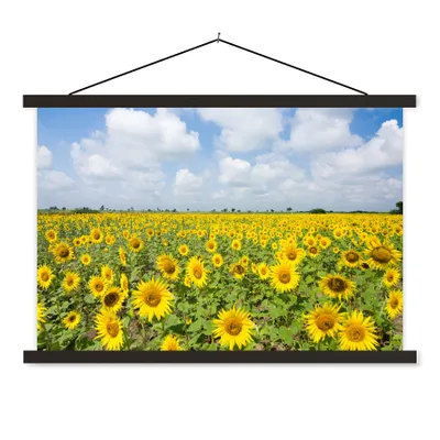 Produktbild von MuchoWow® Textilposter Sonnenblumen - Blumen - Wolken - Natur - Gelb - Landschaft 90x60 cm mit schwarzem Rahmen - Aufhängungssatz
