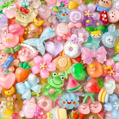 50er Set gemischte Slime-Anhänger aus Harz, bunt, flach