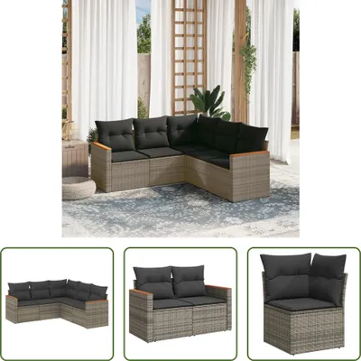 Produktbild von The Living Store 5-tlg. Garten-Sofagarnitur mit Kissen Grau Poly Rattan
