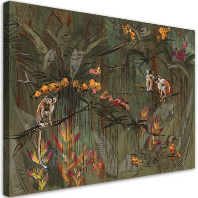 Produktbild von Leinwandbild affen im dschungel 90x60 cm Feeby grün wandbild bereit zum aufhängen