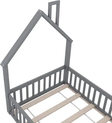 Immagine prodotto di Letto a terra okwish 140×200 in legno massello, letto per bambini e ragazzi con rete a doghe e materasso, bianco