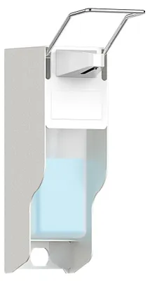 Image de Distributeur mural Eurospender 500 ml pour désinfectant, distributeur de savon en aluminium avec bouton-poussoir pour désinfectant et savon pour les mains, distributeur de savon blanc