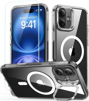 Immagine prodotto di Esr Classic Hybrid Kickstand Halolock Magsafe e vetro temperato Iphone 16 Plus trasparente