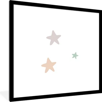 Produktbild von MuchoWow® Gerahmtes Poster Sterne - Pastell - Mädchen - Jungen - Kinder 40x40 cm - Poster mit Schwarzem Bilderrahmen Wandposter Rahmen Foto Bilder - Poster - Plakat im Rahmen
