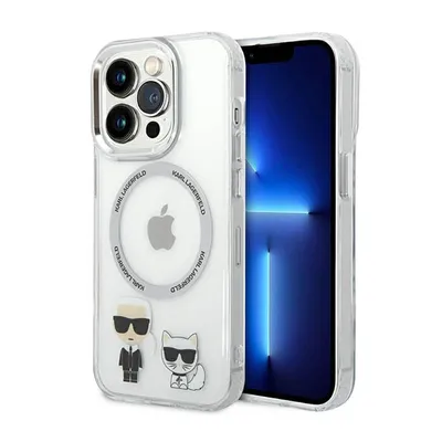 Obrázok produktu pre Karl Lagerfeld pevný kryt s MagSafe na iPhone 14 Pro (KLHMP14LHKCT) - priesvitný Karl & Choupette Aluminium