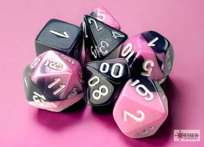 Obrázok produktu pre Chessex - Gemini - Mini sada 7 kociek - čierno-ružovo-biela