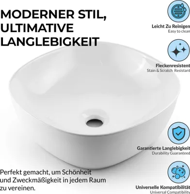 Produktbild von Paulas Bad Keramik Aufsatzwaschbecken Waschschale Sanitärkeramik weiß Vanessa
