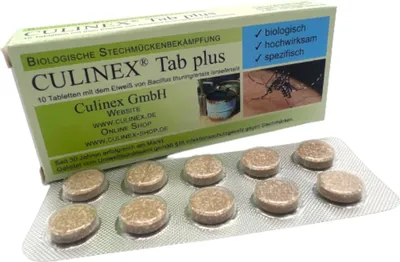 Produktbild von Culinex Tabletten Tab plus 1x10 Tabletten gegen Mücken in der Regentonne, Mückenmittel gegen Stechmücken mit dem biologischen Wirkstoff Bacillus Thuringiensis Israelensis