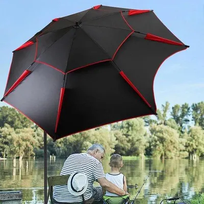 Obrázek produktu pro Velký plážový slunečník 240 cm, oranžový – odolný proti větru – ochrana proti UV záření 50+ – cestovní a kempingový slunečník se stojanem