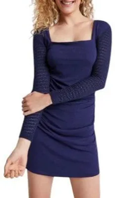 Produktbild von Desigual Praga Damenkleid Dunkelblau Rundhals Langarm Tailliertes Minikleid