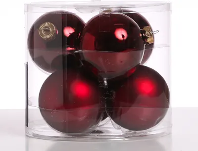 Christbaumkugel - Weihnachtsbaumkugel - Glas - D: 8cm - glänzend und matt - weinrot - 6er Set