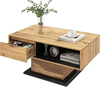 Imagen del producto de Mesa de centro con cajón, mesa auxiliar con espacio de almacenamiento, mesa de café para el salón, 100 x 60 x 47 cm, color madera y gris antracita