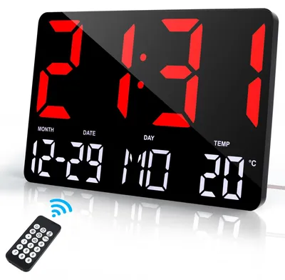 LED-Wandklok 30,5 cm, großes Display, Fernbedienung, Alarm, Datum, Temperatur