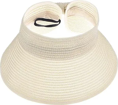 Produktbild von ASKSA Strohhut Damen Sonnenhut, Faltbarer Sonnenhut mit Pferdeschwanz Loch Strandhut Breite Krempe, Beige