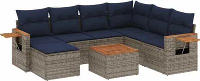 Produktbild von vidaXL 8-tlg. Garten-Sofagarnitur mit Kissen Grau Poly Rattan