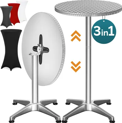 Produktbild von CASARIA® 2in1 Stehtisch mit Husse Klappbar Höhenverstellbar 70 cm / 115 cm Hoch Alu Rund Ø60 cm Wetterfest Outdoor Bistro Party Biertisch Schwarz