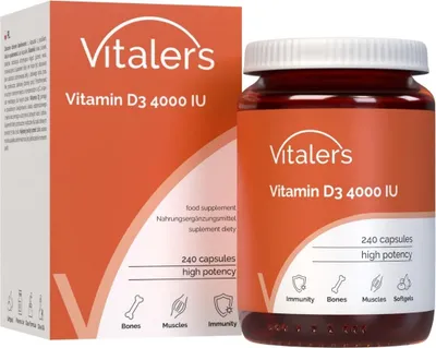Image de Vitamine D3 4000 UI de Vitaler - 240 gélules, végétaliennes, complément alimentaire pour 8 mois, sans conservateurs, composition pure