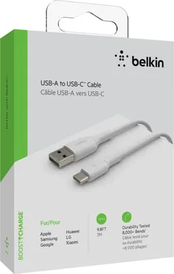 Produktbild von Belkin USB-C/USB-A Kabel      3m PVC, weiß           CAB001bt3MWH