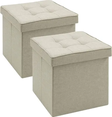 Produktbild von WOLTU 2er Set Sitzhocker mit Stauraum Faltbar Truhen Aufbewahrungsbox, Deckel Abnehmbar, Gepolsterte Sitzfläche aus Leinen, 37,5x37,5x38CM(LxBxH), Beige