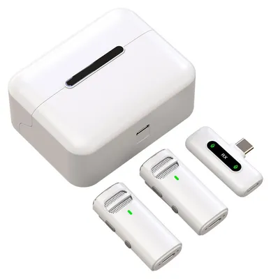 Obrázek produktu pro ZELURXX Bezdrátový klopový mikrofon 2,4 GHz s potlačením šumu DSP-ENC, 360° směrovostí, Hi-Fi, 48 kHz, pro smartphone, fotoaparát, PC, bílý