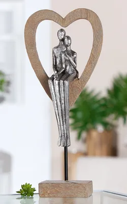 Obrázok produktu pre Gilde, socha, srdce, motív páru, umelá živica, hnedá, strieborná, balenie 3 ks, výška: 34,00 cm, šírka: 14,50 cm, hĺbka: 7,00 cm, kód: 21499
