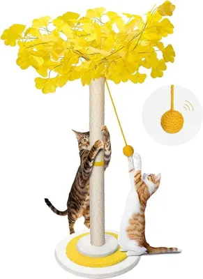 Image de Jouet pour chat, jouet de 80 cm de haut en sisal naturel, jouet interactif pour chats d'intérieur et chatons, couleur jaune