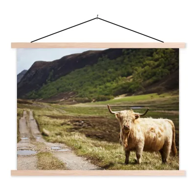 Produktbild von MuchoWow® Textilposter Schottische Highlander - Pfad - Wald 40x30 cm mit holzfarbenen Rahmen - Bilder
