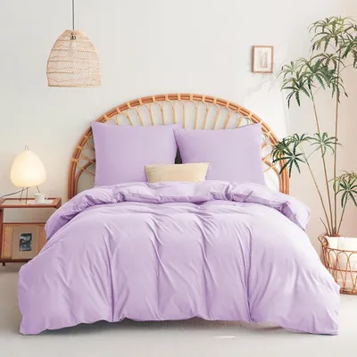 Imagen del producto de TRANKIELO® - Juego de funda de edredón de 155x220 cm - 3 piezas - Microfibra - Morado - Transpirable y fácil de cuidar