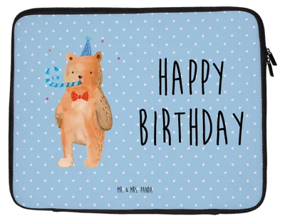 Produktbild von Mr. & Mrs. Panda Laptop Tasche Bär Geburtstag 33 x 42 cm - Blau Pastell - Geschenk, Hülle, Glückwunsch, Teddy, Case, Alles Gute, Laptophülle, Happy Birthday, Laptoptasche