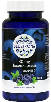 Produktbild von BLUEIRON Eisenkapseln 30 mg + Vitamin C, 60 St. Kapseln