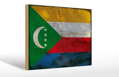 Produktbild von Holzschild Flagge der Komoren 30x20cm Flag Comoros Rost